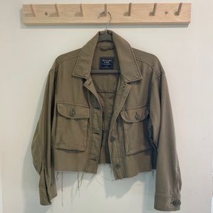 Cropped Olive Twill Jacket